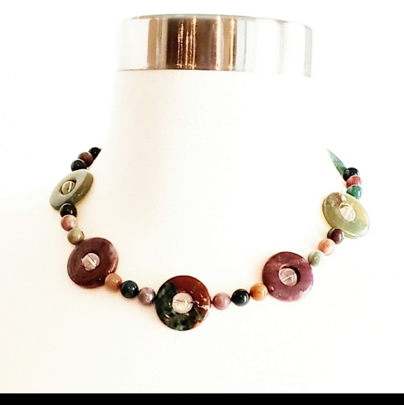 Natural Multi-colored Jasper Bead and Doughnut Circle Necklace. - Picture 7 of 11